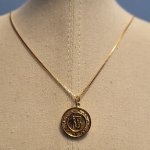 18" 14K Gold Box Chain Necklace with 14K Gold "Blessing" Character Pendant